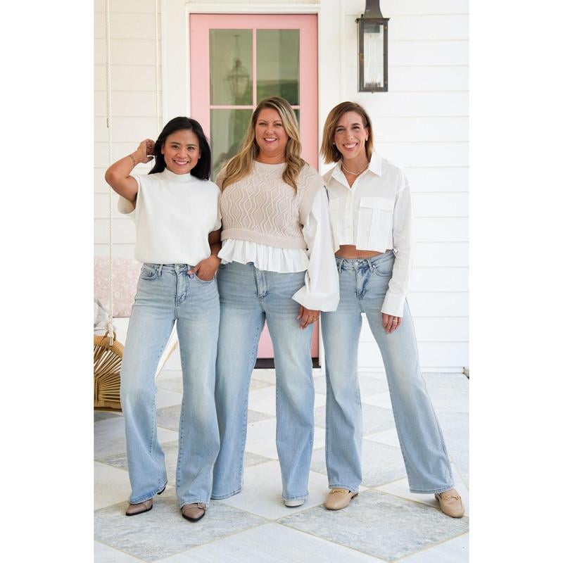 HALF PRICEš„High Rise Vintage Wash Tummy Control Top Straight Leg Jeans