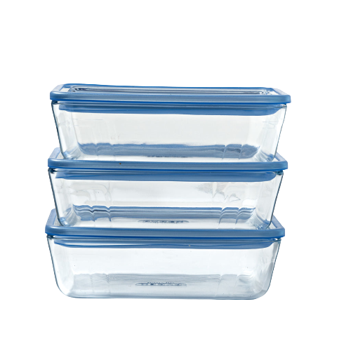 Zero Plastic - Set of 3 Storage Boxes with Rectangular Glass Lids