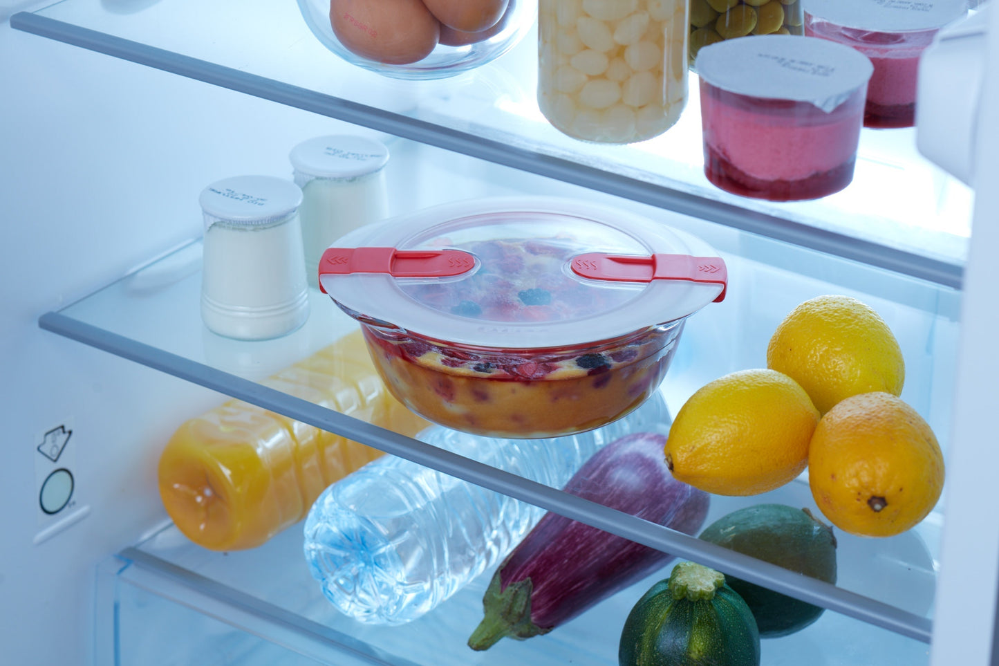 Round glass dish with steam valve lid - Cook  Heat