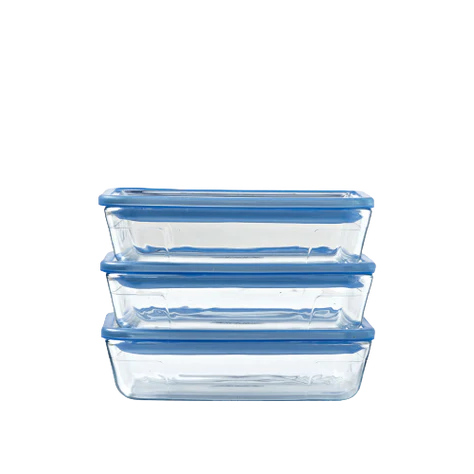 Zero Plastic - Set of 3 Storage Boxes with Rectangular Glass Lids