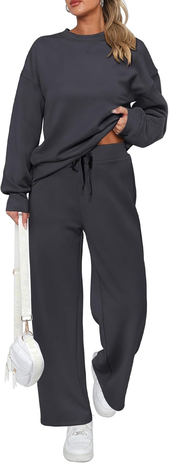 Tuta da donna in cotone due pezzi oversize con felpa a mezza zip e pantaloni sportivi a gamba larga, casual