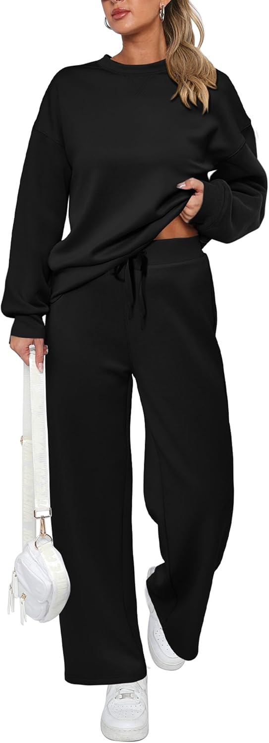 Tuta da donna in cotone due pezzi oversize con felpa a mezza zip e pantaloni sportivi a gamba larga, casual