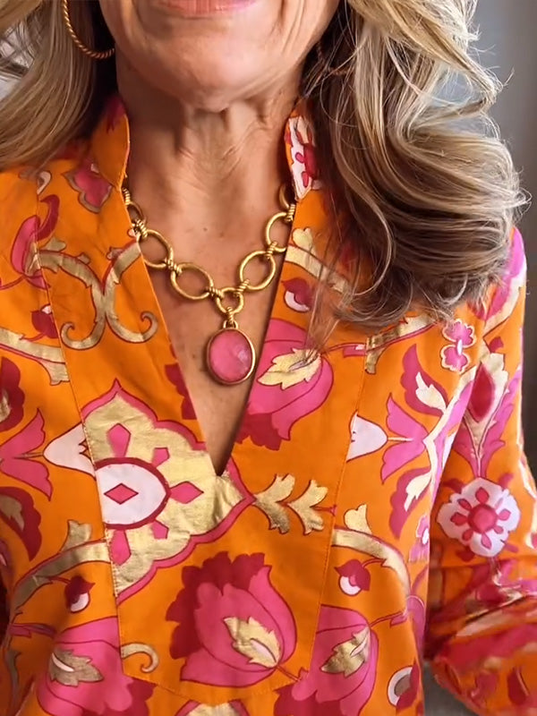 Nuovo🔥 Vestito a V con Stampa Floreale Primavera
