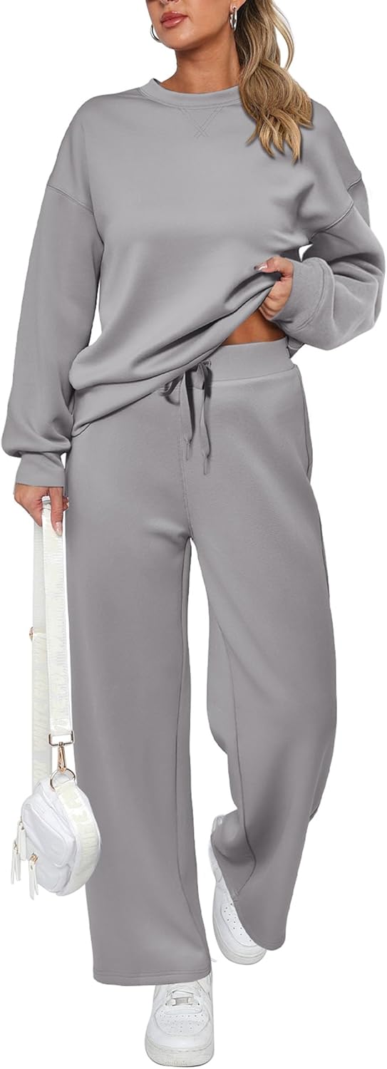 Tuta da donna in cotone due pezzi oversize con felpa a mezza zip e pantaloni sportivi a gamba larga, casual