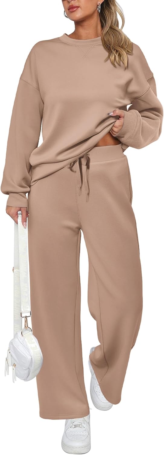 Tuta da donna in cotone due pezzi oversize con felpa a mezza zip e pantaloni sportivi a gamba larga, casual