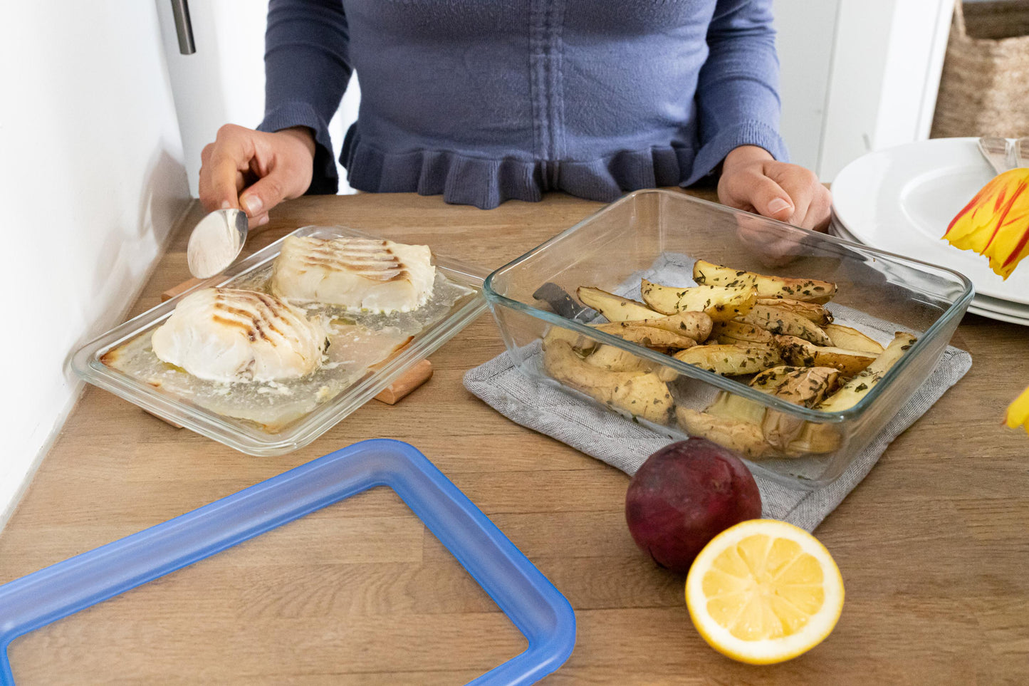 Zero Plastic - Set of 3 storage boxes with rectangular glass lid