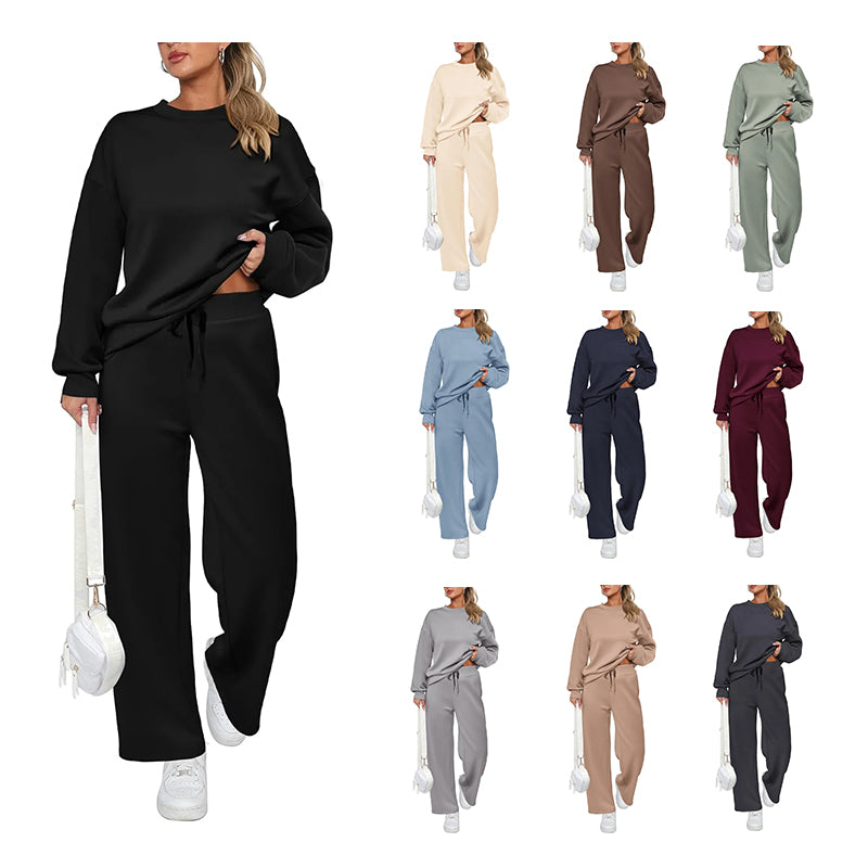 Tuta da donna in cotone due pezzi oversize con felpa a mezza zip e pantaloni sportivi a gamba larga, casual
